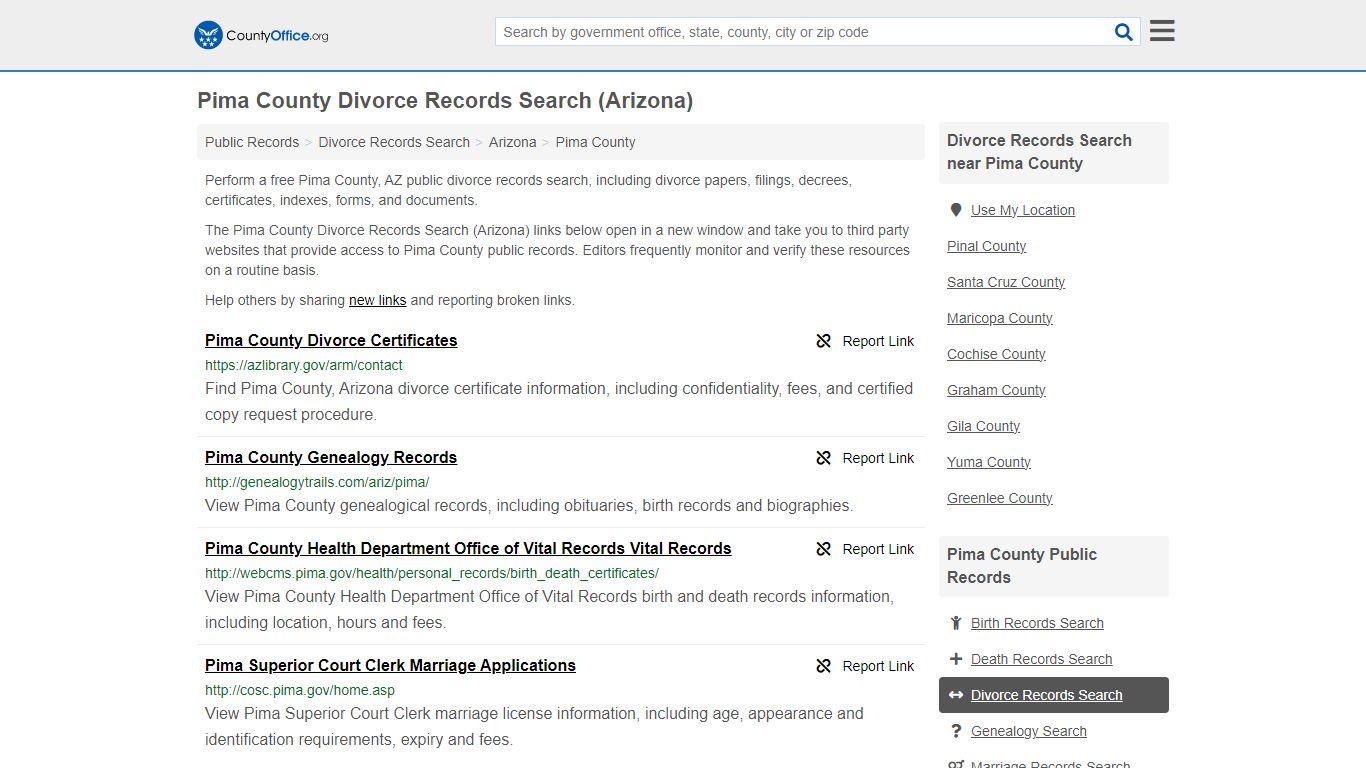 Pima County Divorce Records Search (Arizona) - County Office